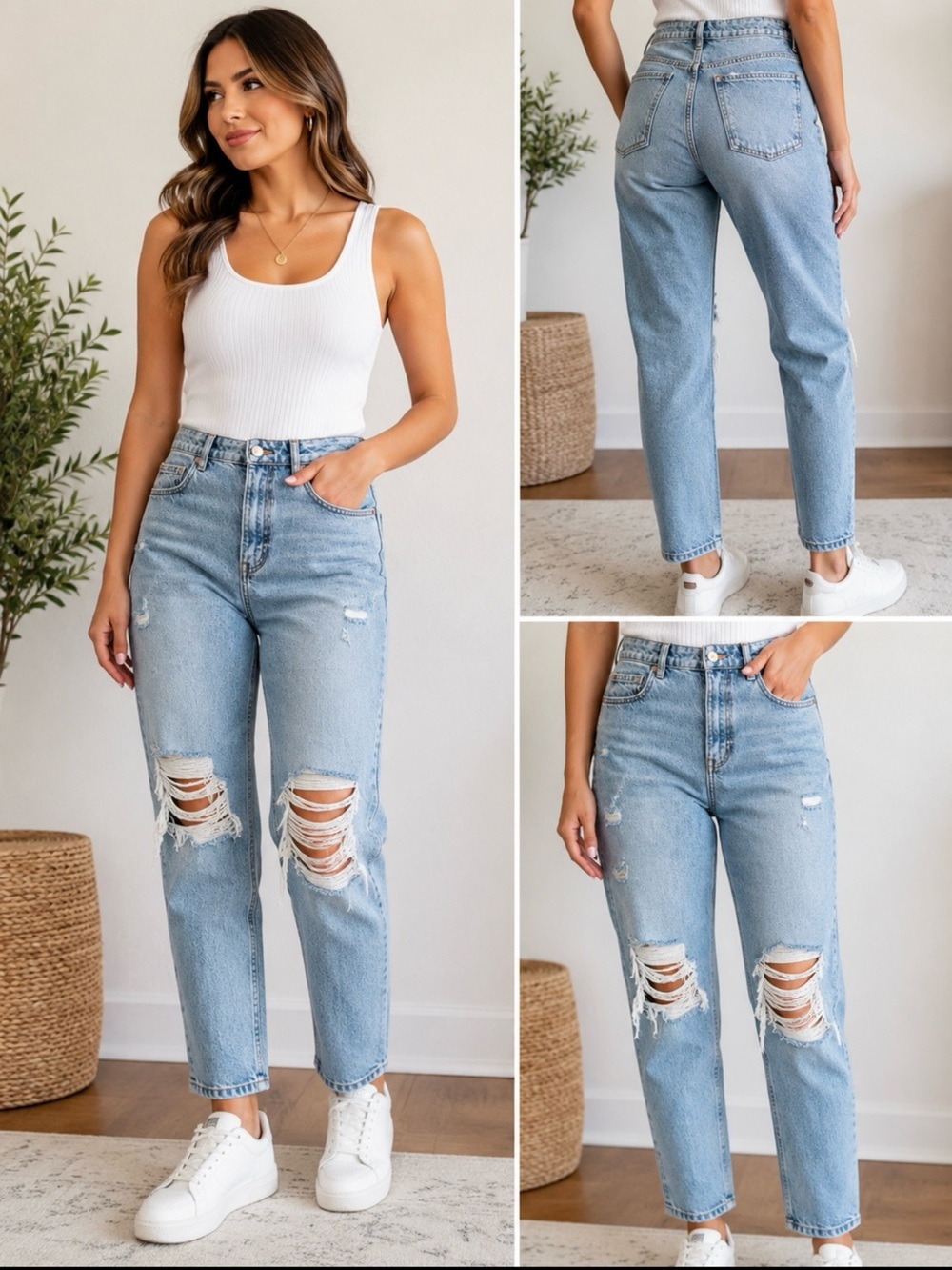 ZARA Women’s High Rise Distressed Mom Jeans Light Wash Size 8